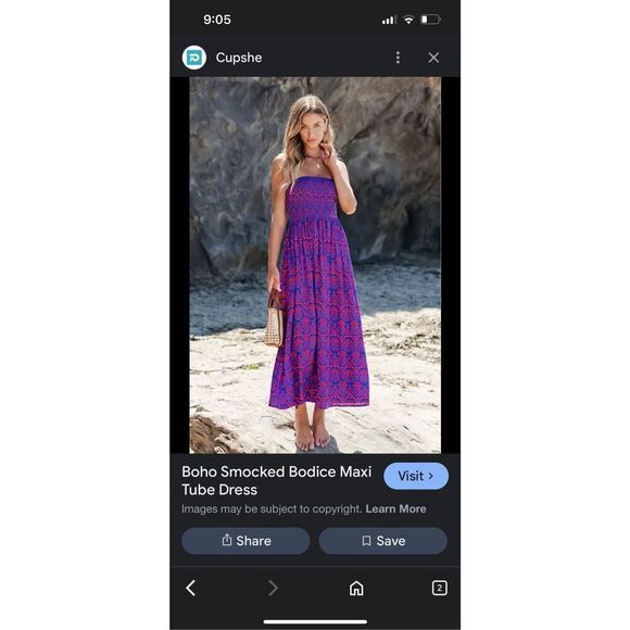 Cupshe Boho Smocked Bodice Maxi Tube Dress Red & Blue Print Sz S MMO Rayon & Vis - Picture 3 of 7